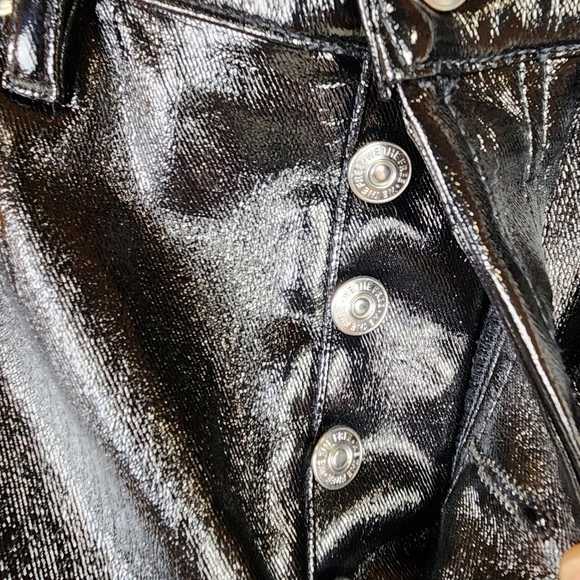 Free People We The Free Vegan Patent Leather Pant Button Fly 5  Pocket Black 28 - Picture 8 of 16